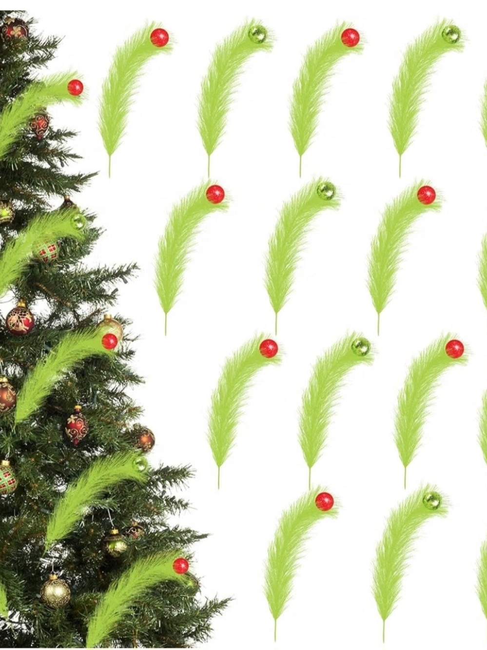 Lime Green Feather Christmas Pick Ornaments - Set of Decorative Sprays. 16. NWT.